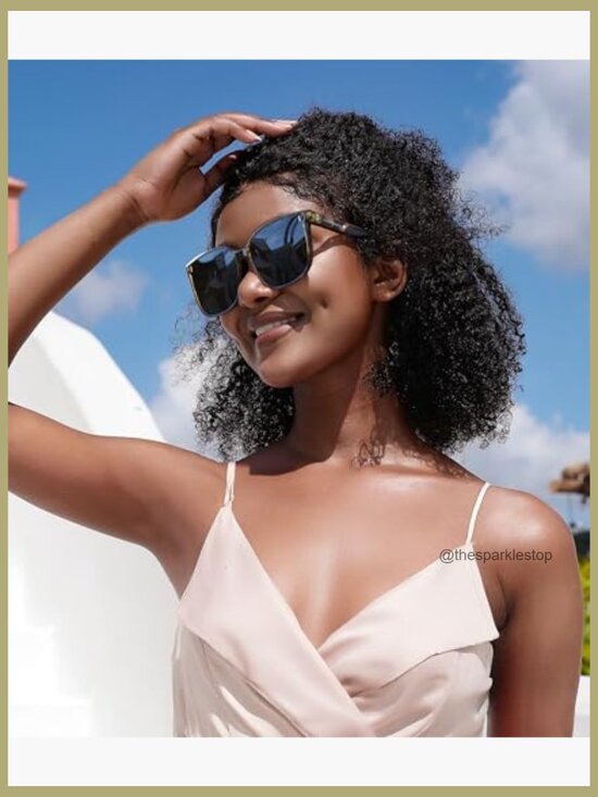 Oversized Square Polarized Sunglasses with Plastic Frame & Metal Hinges